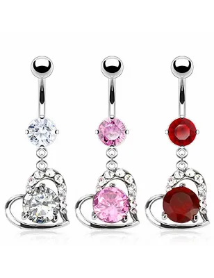 Piercing nombril coeur pierre ronde