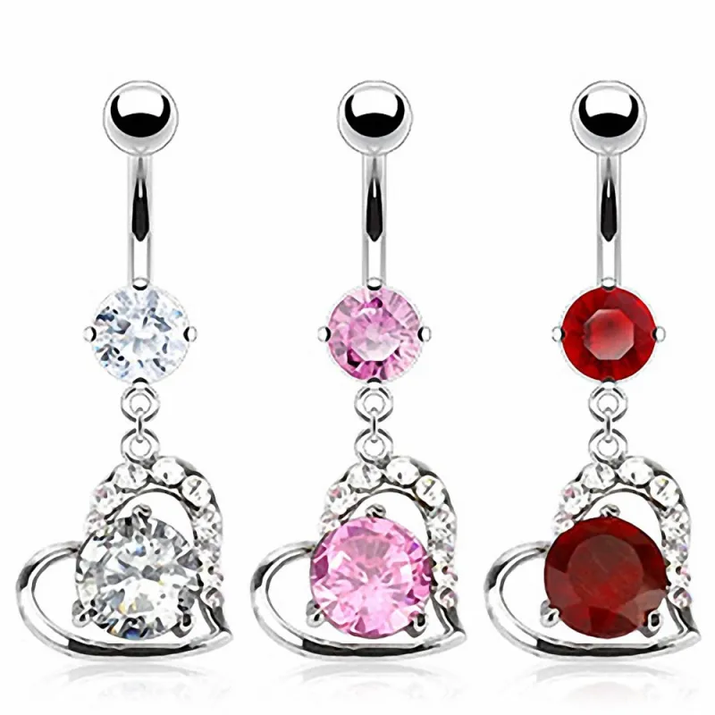 Piercing nombril coeur pierre ronde