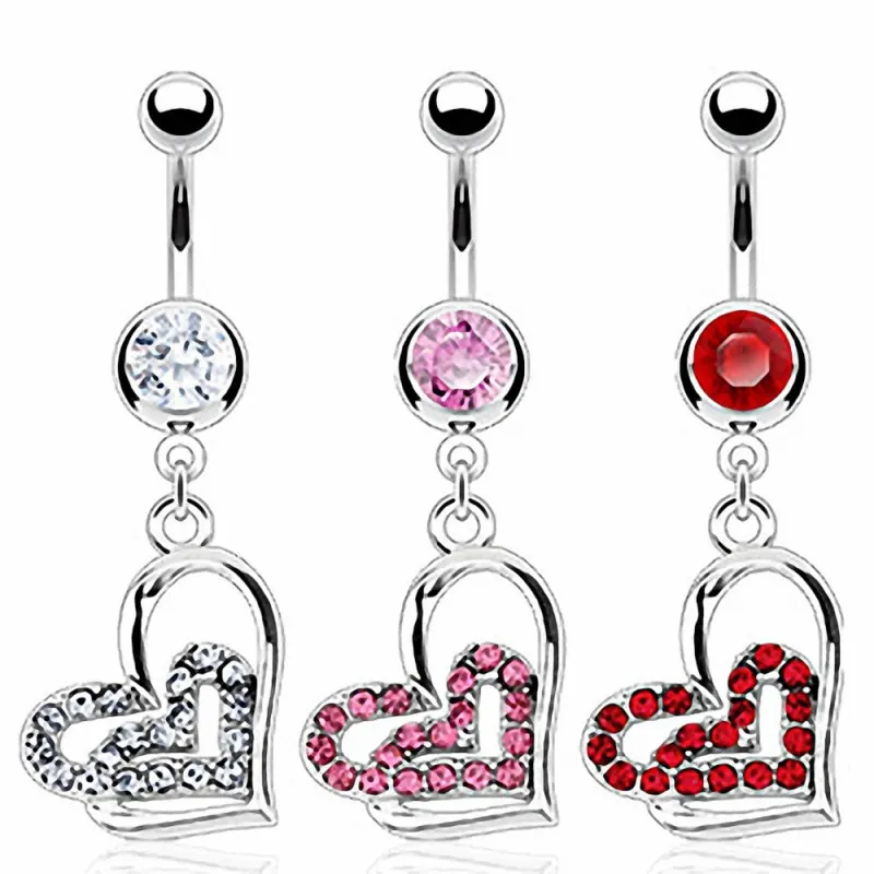 Piercing nombril double coeur strass