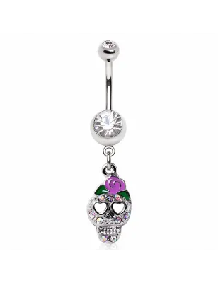 Piercing nombril skull fleur