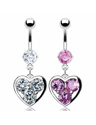 Piercing nombril coeur trois gemmes