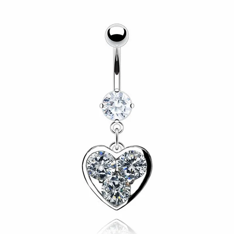 Piercing nombril coeur trois gemmes