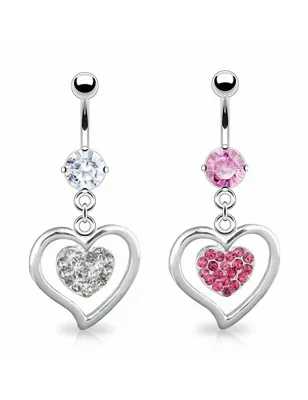 Piercing nombril coeur avec strass