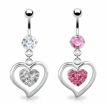 Piercing nombril coeur avec strass