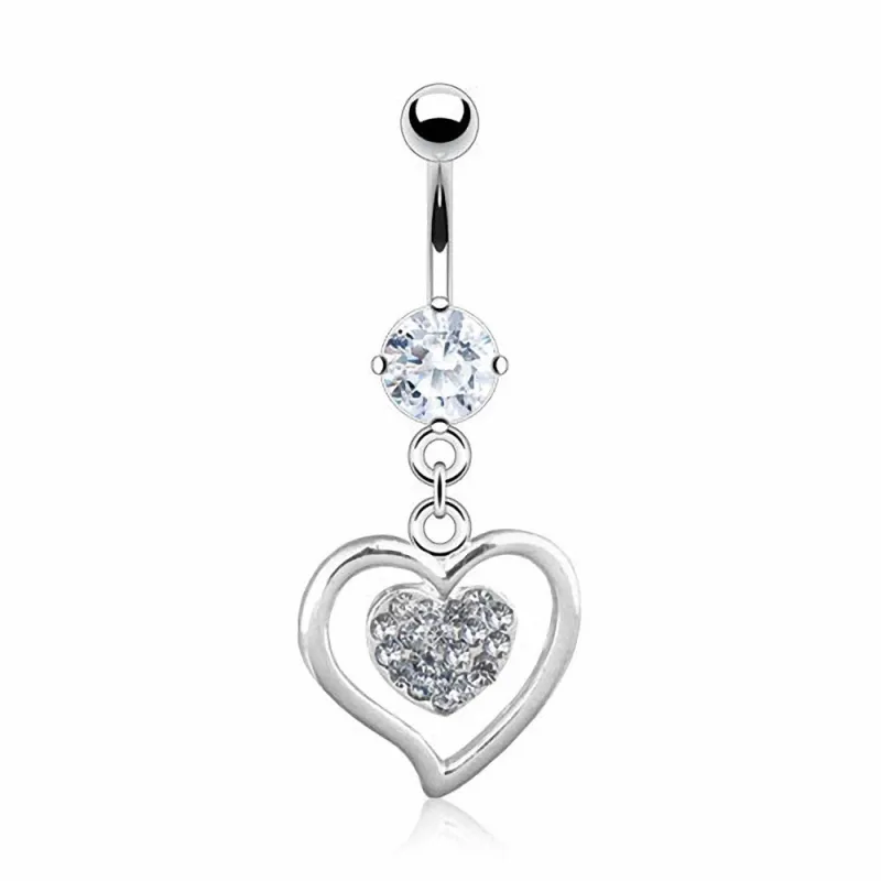 Piercing nombril coeur avec strass