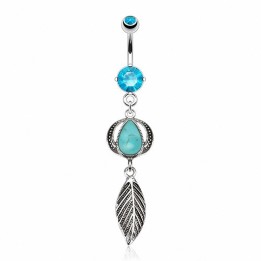 Piercing nombril feuille turquoise