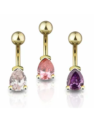 Piercing nombril Plaqué Or avec Gemme Larme
