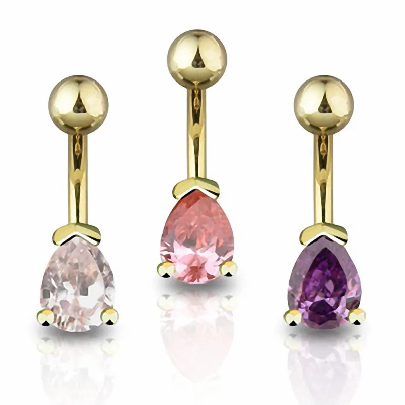 Piercing nombril Plaqué Or avec Gemme Larme