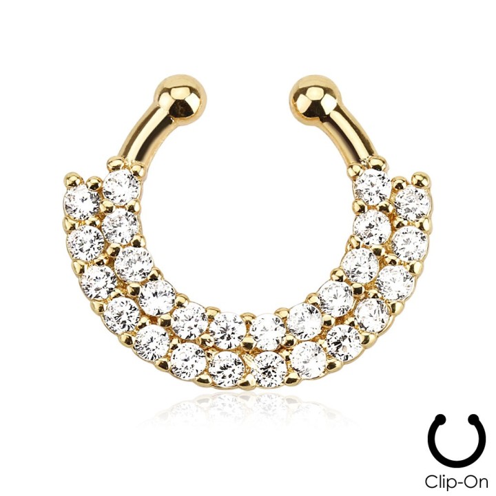 Faux piercing septum doré pavé strass