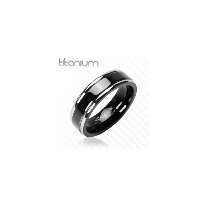 Bague en Titane solide avec Bande Noire - Bague homme et femme en titane