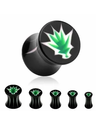 Piercing Plug Acrylique Noir Feuille de Cannabis 