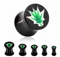 Piercing Plug Acrylique Noir Feuille de Cannabis