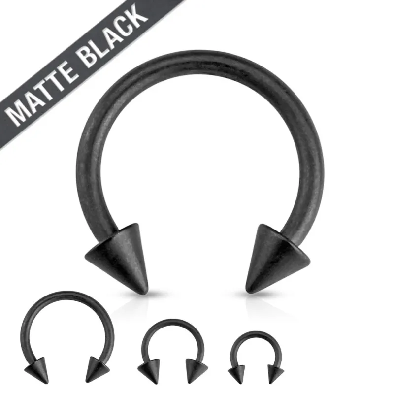 Piercing oreille teton fer à cheval spikes noir mat Piercing oreille teton fer à cheval spikes noir mat